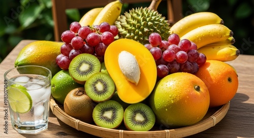 Fresh Fruit Arrangement with Refreshing Drink.