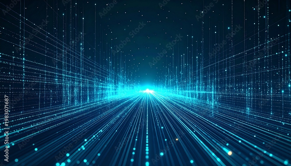 Obraz premium Abstract Data Stream Visualization with Depth and Perspective for Backgrounds and Overlays.