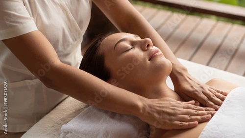 Masseur gives woman a massage at spa salon. Relax concept	