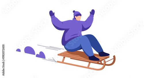 Person Riding Sled Downhill Quickly Freely.