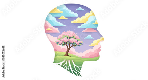 Tree Growing Inside Human Head Silhouette.