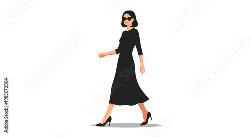 Woman Wearing Black Dress Walking Alone.