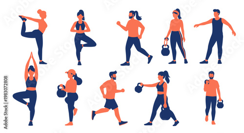 People doing various workout exercises.