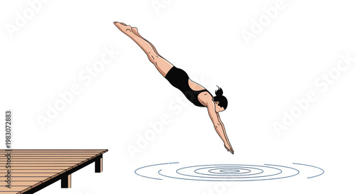 Woman diving into water headfirst motion.