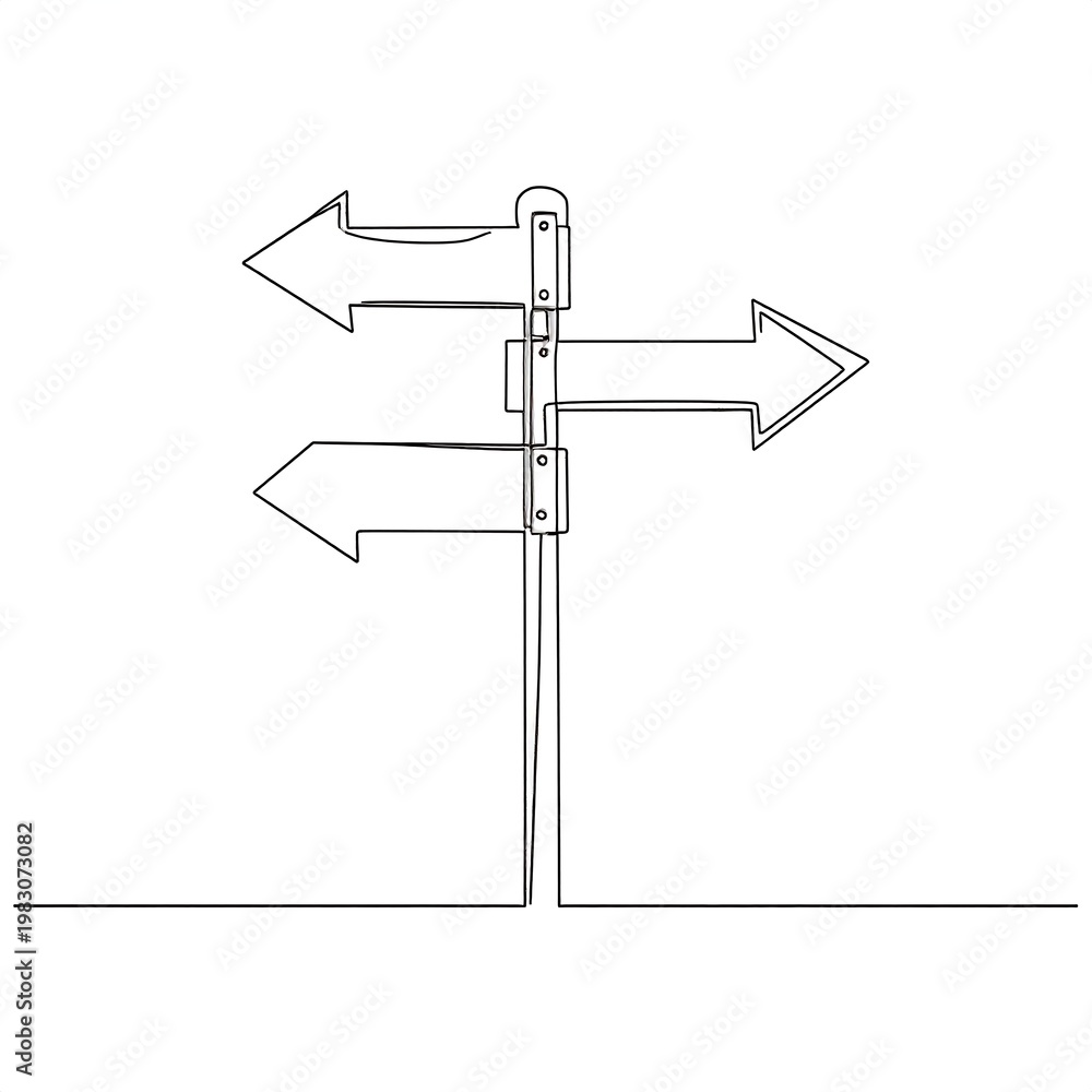 Fototapeta premium A simple line drawing of a signpost with three arrows