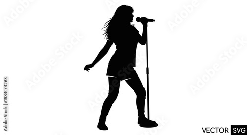 Silhouette of a Woman Singing into a Microphone on Stage