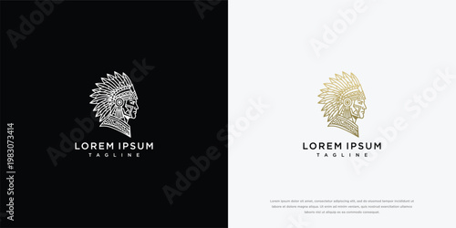 Native American Chief Head Logo Design In Gold and Silver