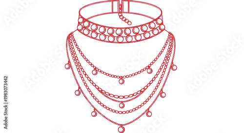 Elegant Red Multi-Layered Choker Necklace with Dangles