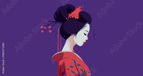 Serene Japanese Woman in Traditional Kimono