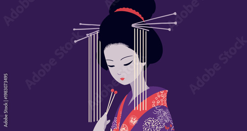 Serene Japanese Woman in Traditional Kimono