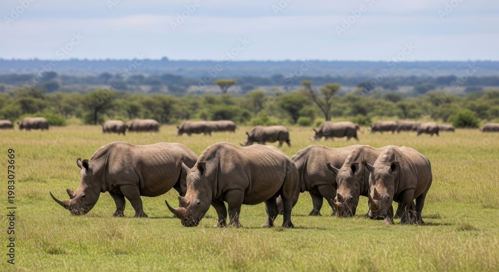 Fototapeta premium Herd of Elephants in Savanna Grassland.