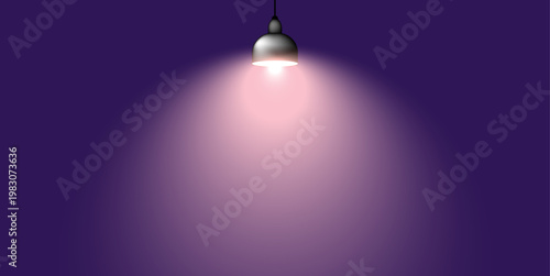 スポットライトに照らされたシンプルな空間背景、紫のグラデーションが幻想的な舞台演出を感じさせるミニマルデザイン