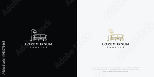 Minimalist Sofa and Floor Lamp Logo in Line Art Style