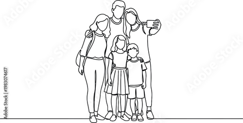 Family silhouette a group of people taking a selfie isolated on transparent background