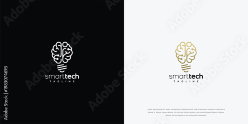 Smart Tech Logo - Brain and Lightbulb