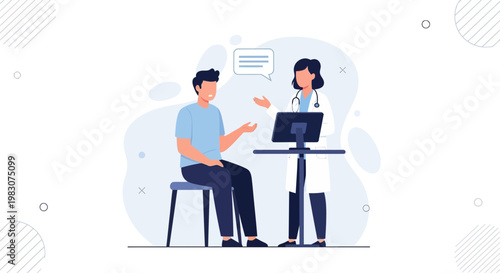 Doctor consulting patient on computer screen, medical consultation, telemedicine concept