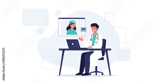 Doctor consulting patient online via video call, telemedicine concept