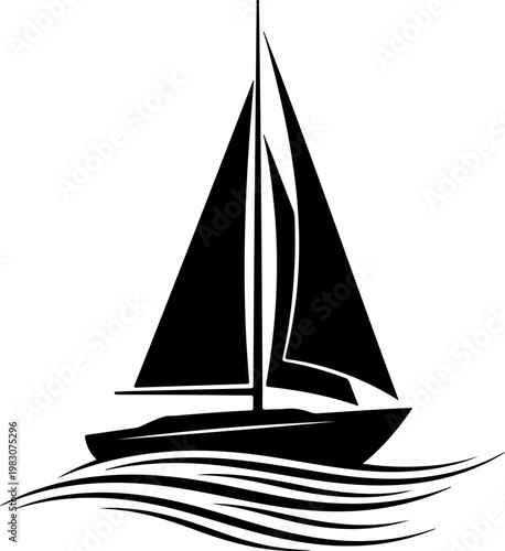Summer sailboat black silhouette vector illustration