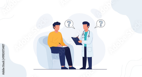 Doctor consulting patient, asking questions about health, medical diagnosis concept