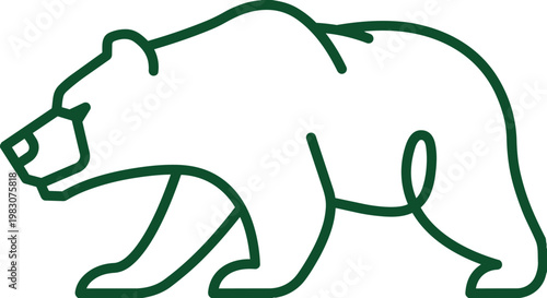 Minimalist bear line art illustration, walking grizzly bear silhouette logo design vector
