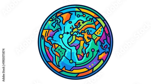 Vibrant colorful globe earth illustration.
