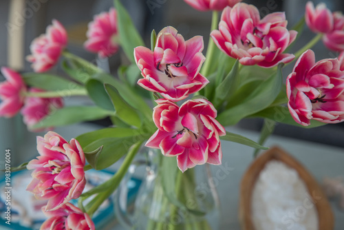 A beautiful, lush bouquet of tulips in an interior