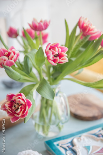 A beautiful, lush bouquet of tulips in an interior