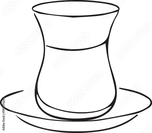 Tulip-Shaped Turkish Tea Glass on Saucer Cultural Line Art