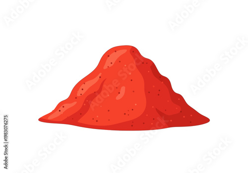 A vibrant red mound of volcanic rock formation rises from the ground