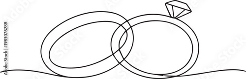 Wedding rings continuous one line drawing love marriage minimal illustration