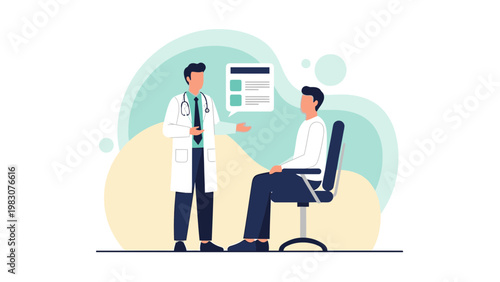 Doctor consulting patient about medical information, healthcare concept illustration