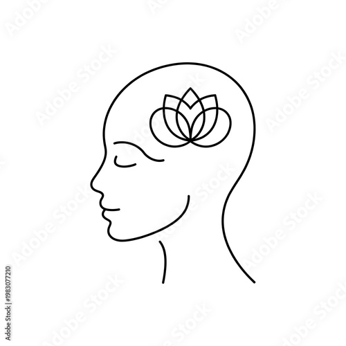 Line drawing of a woman's head with a lotus flower on her mind
