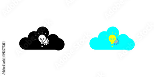 Minimal outline icon et. of a cloud with light bulb and gear symbolizing cloud computing, digital innovation, and smart technology solutions.