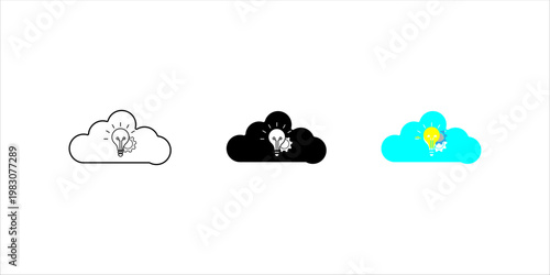 Minimal outline icon et. of a cloud with light bulb and gear symbolizing cloud computing, digital innovation, and smart technology solutions.