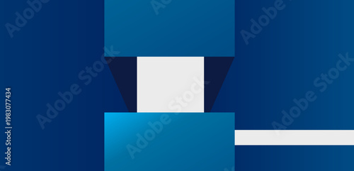 シンプルな幾何学ブロックが整然と配置されたミニマルで洗練されたビジネス向けブルー系抽象背景