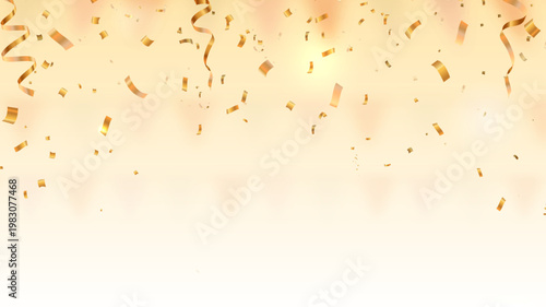 黄金の紙吹雪が舞い降りる華やかなパーティーシーンを演出する明るいゴールドグラデーション背景素材