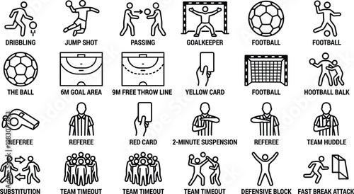Football (soccer) actions and referee signals vector illustration with icons