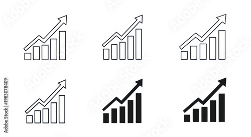 Growth bar chart icon set showing financial progress and success.