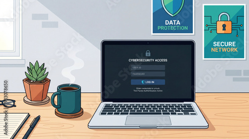 Minimal Cybersecurity Laptop Scene