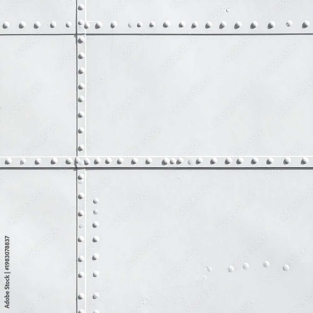 Fototapeta premium A grayscale image of riveted metal sheets with cross lines