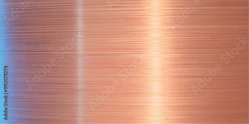 Brushed copper metal surface with horizontal lines and light reflection