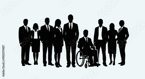 Diverse group of professionals including a person in a wheelchair.