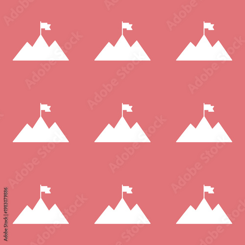 Success Mountain Peak and Flag Pattern on Pink Background