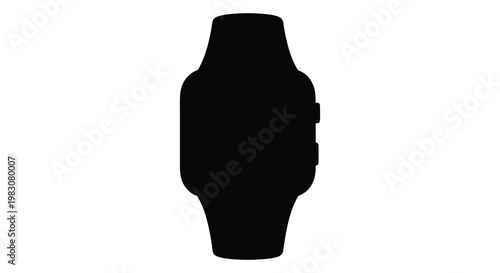 A stark black silhouette of a modern smartwatch on a white background silhouette