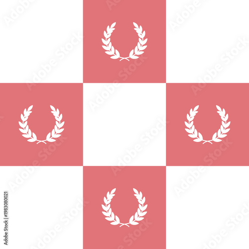 Minimalist Laurel Wreath Graphic on Red and White Geometric Grid