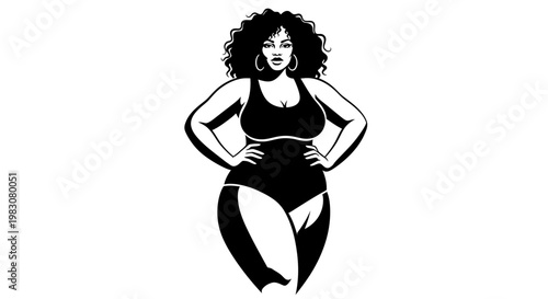 Stylish Plus Size Woman Confidently Posing in Swimwear.