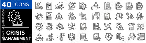 Crisis management icons set. showing risk control, emergency response and problem solving. vector illustration