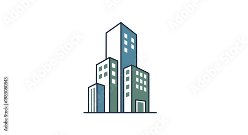 Minimalist flat vector illustration of modern city skyscrapers and office buildings.