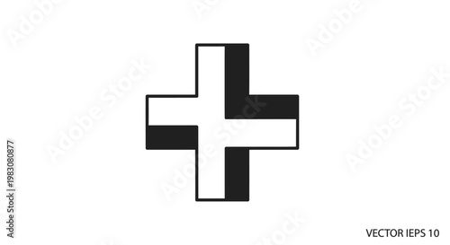 Abstract black and white plus sign icon