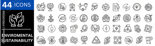environmental sustainability  icon set. Editable line icons. Vector illustration.